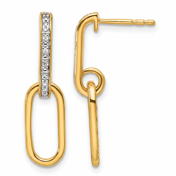 Diamond Paperclip Link Dangle Earrings