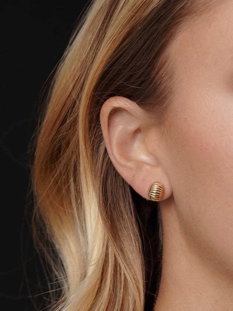 14K Yellow Gold Oval Button Earrings