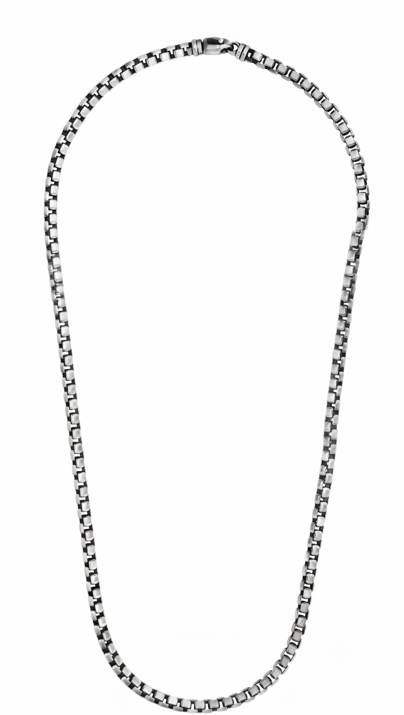 Sterling Silver Gunmetal Round Box Chain Necklace