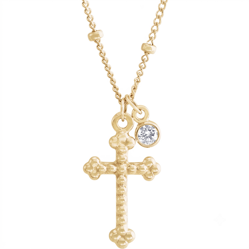 Natural Diamond Beaded Cross Necklace
