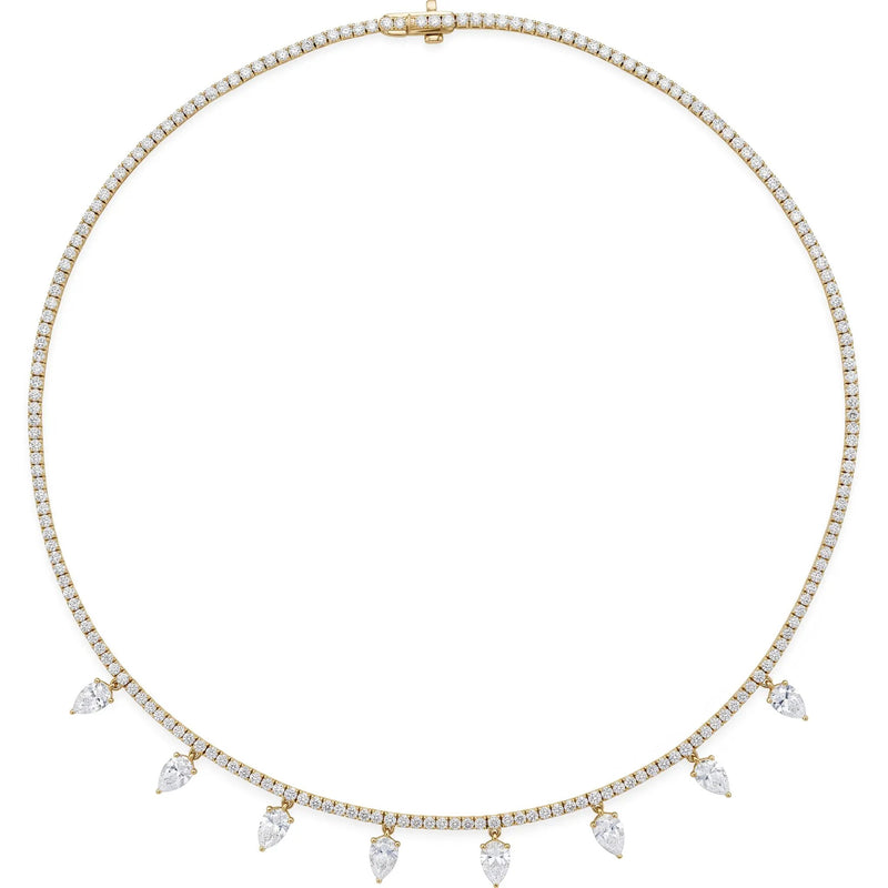 Beucher Paris Larmes de Versailles diamond pear drop tennis necklace in gold.