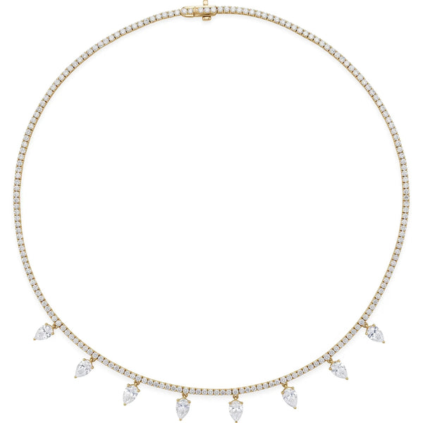 Beucher Paris Larmes de Versailles diamond pear drop tennis necklace in gold.