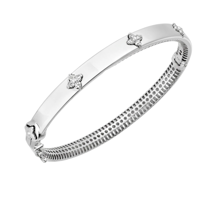 Trilogy Diamond Clover Bangle, 14K White Gold