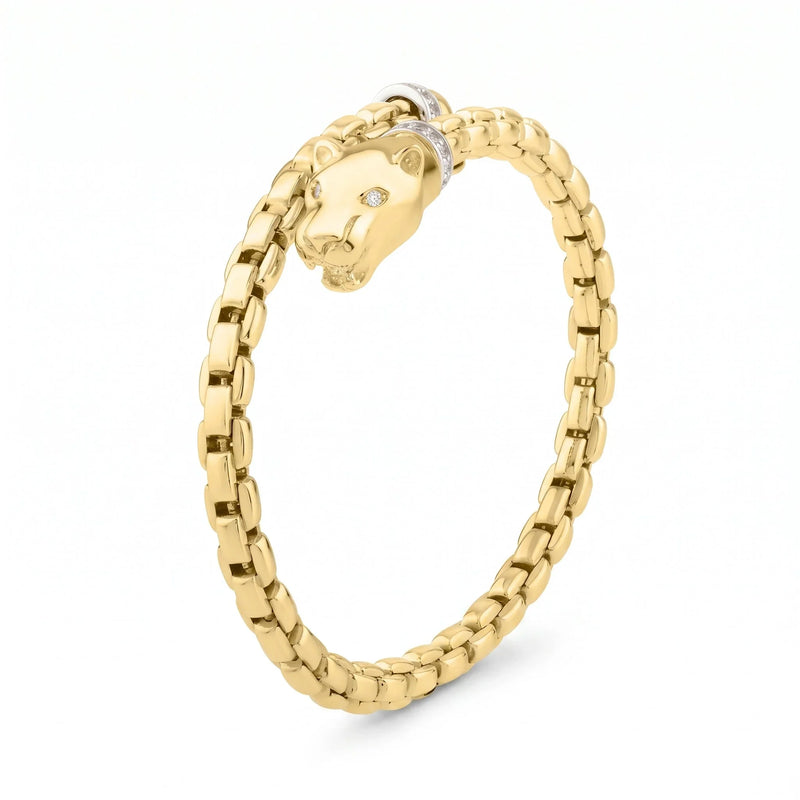 La Griffe de Venise, Gold Diamond Panther Bypass Bangle