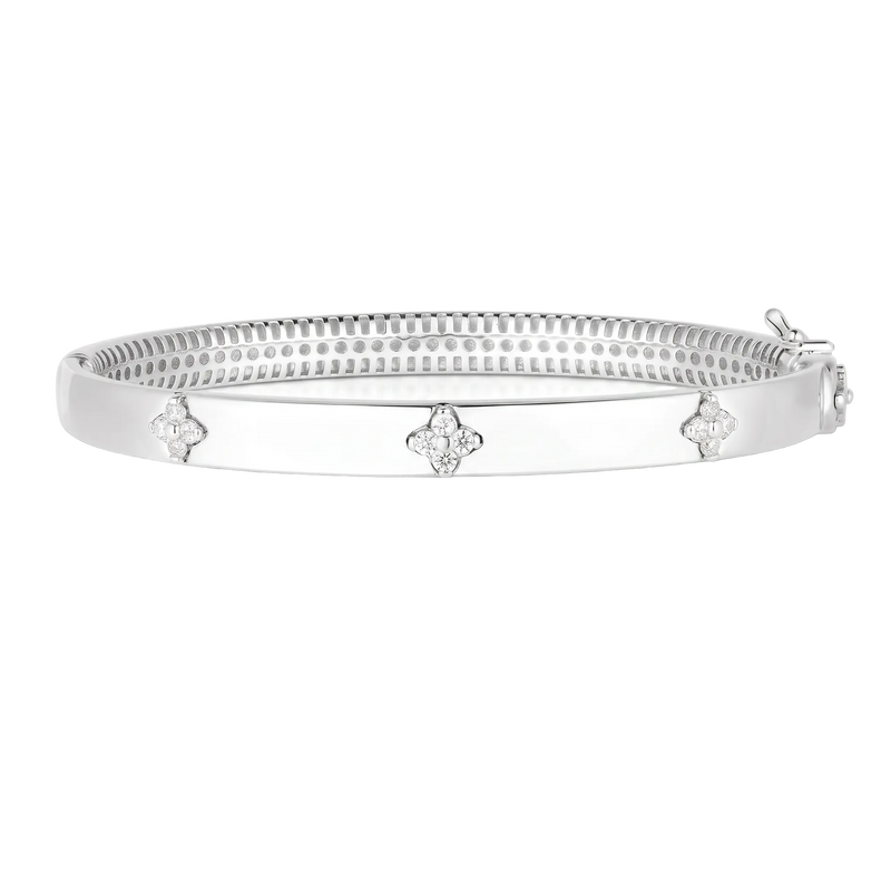 Trilogy Diamond Clover Bangle, 14K White Gold
