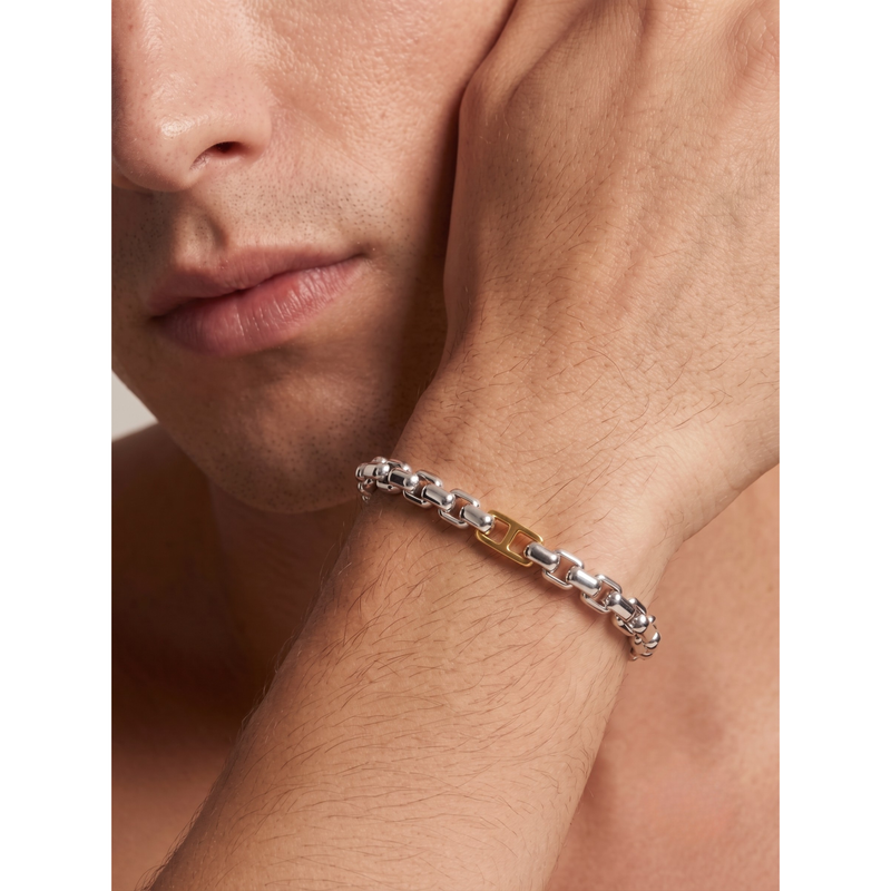 Two-Tone Sterling Silver & Gold-Plated Mariner Box Link Bracelet