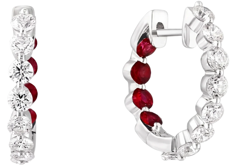 Éclosion Divine, Ruby & Diamonds Hoops Earrings