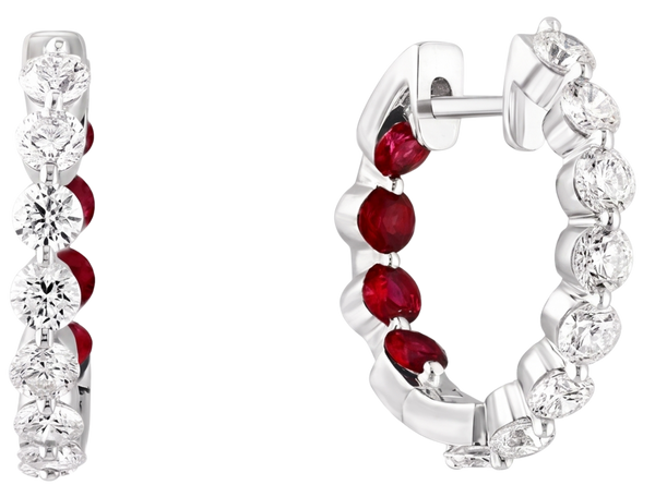 Éclosion Divine, Ruby & Diamonds Hoops Earrings