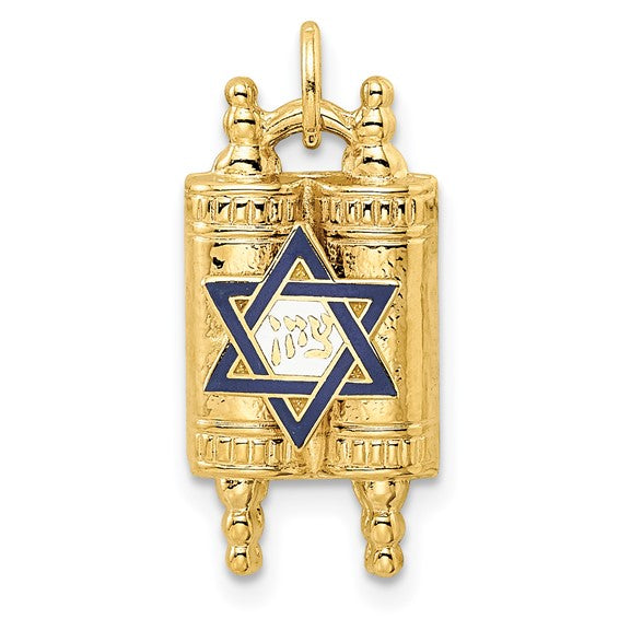 Torah with Blue & White Enameled Star of David Pendant