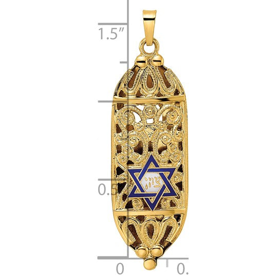 Mezuzah with Blue & White Enameled Star of David Pendant