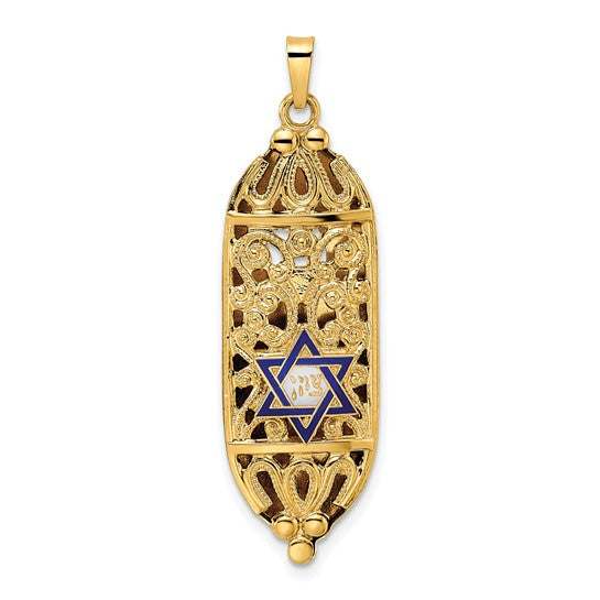 Mezuzah with Blue & White Enameled Star of David Pendant