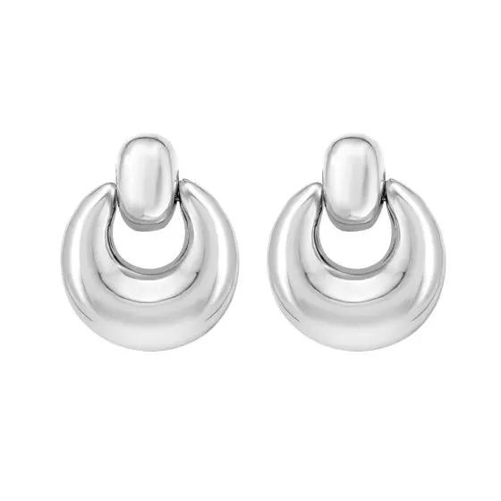Silver Puffy Door Knocker Earring