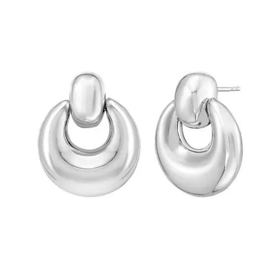 Silver Puffy Door Knocker Earring