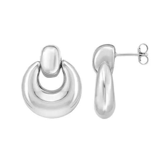 Silver Puffy Door Knocker Earring