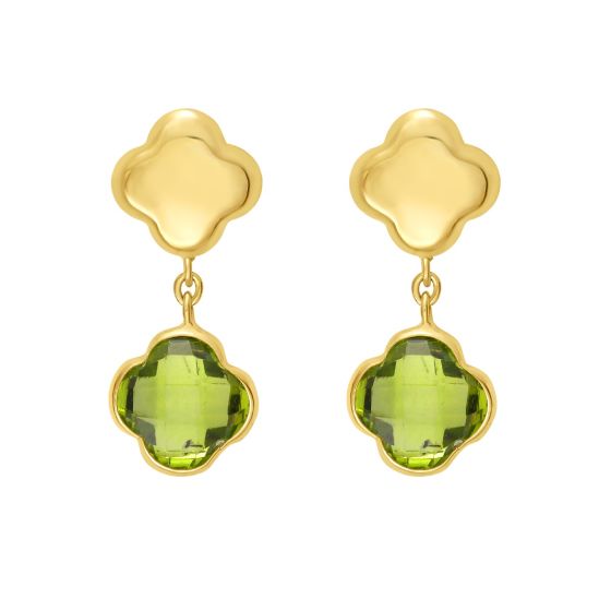 14K Yellow Gold Peridot Clover Gem Earrings