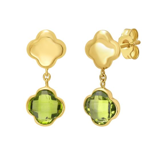 14K Yellow Gold Peridot Clover Gem Earrings