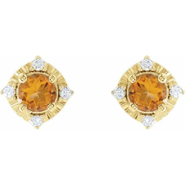 Natural Citrine & Natural Diamond Halo-Style Birthstone Earrings
