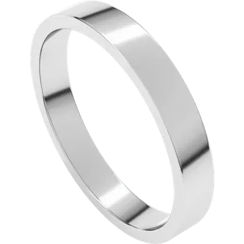 Minimalist polished silver band ring with a smooth flat surface.