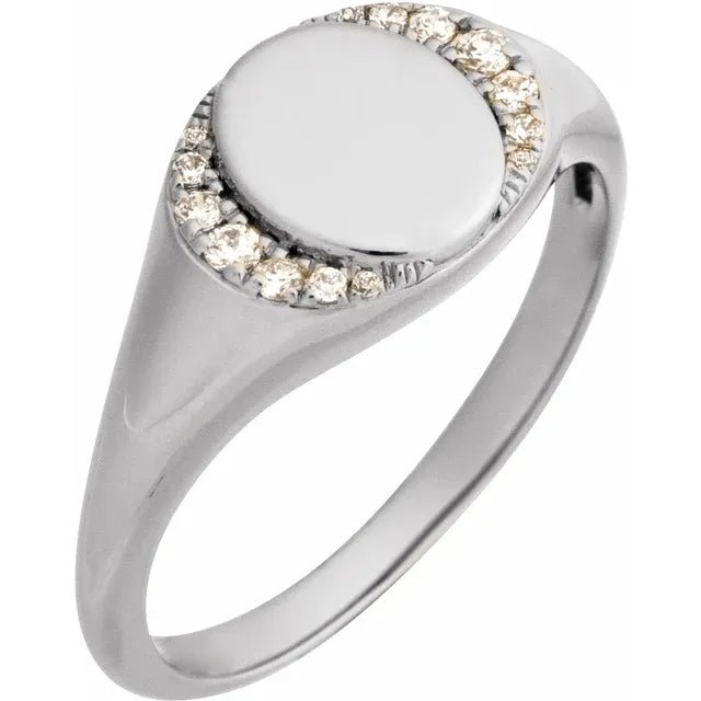 Engravable Signet Ring with Natural Diamonds
