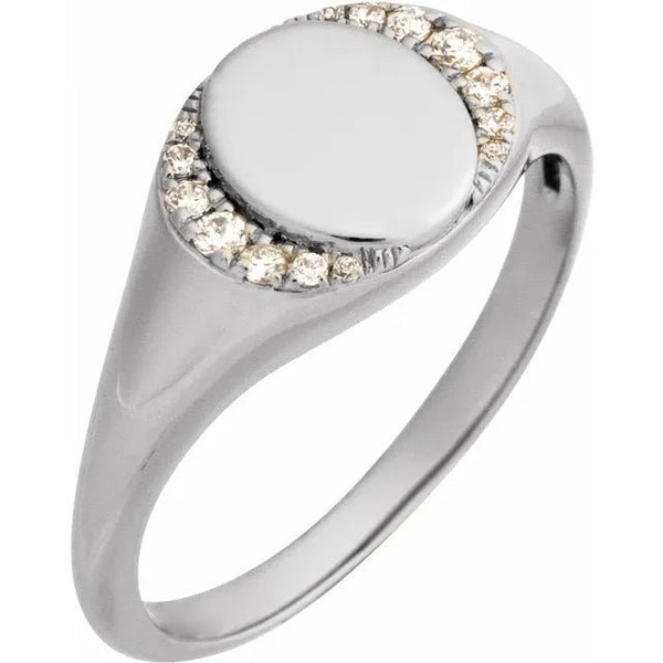 Engravable Signet Ring with Natural Diamonds