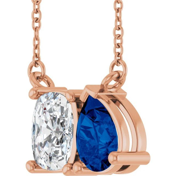 Elongated Cushion Diamond & Pear Blue Sapphire Necklace