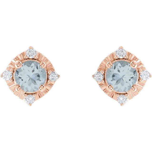Natural Aquamarine & Natural Diamond Halo-Style Birthstone Earrings