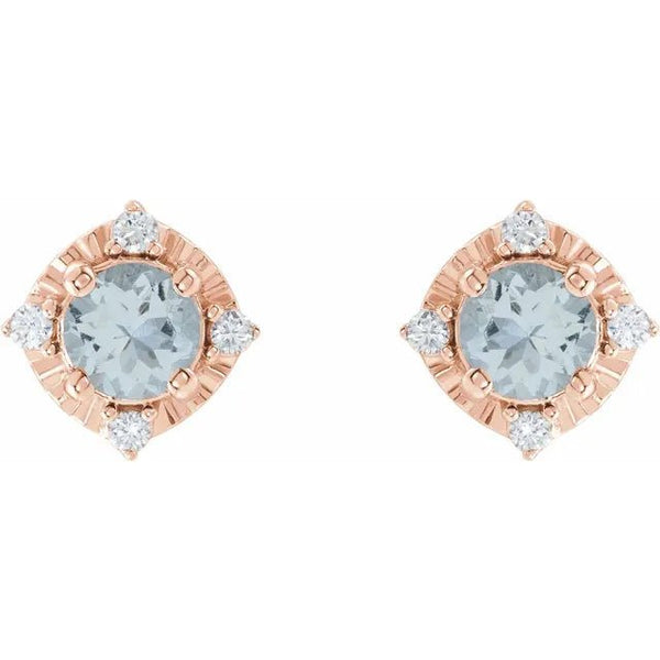 Natural Aquamarine & Natural Diamond Halo-Style Birthstone Earrings