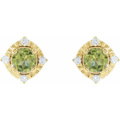 Natural Peridot & Natural Diamond Halo-Style Birthstone Earrings