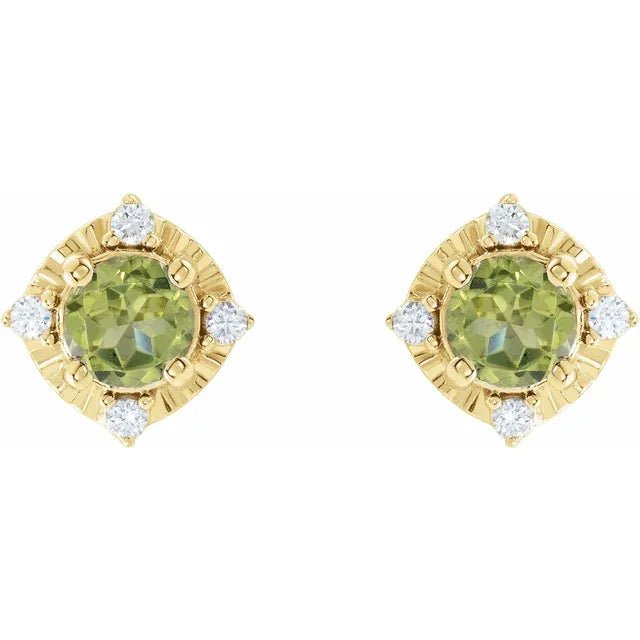 Natural Peridot & Natural Diamond Halo-Style Birthstone Earrings