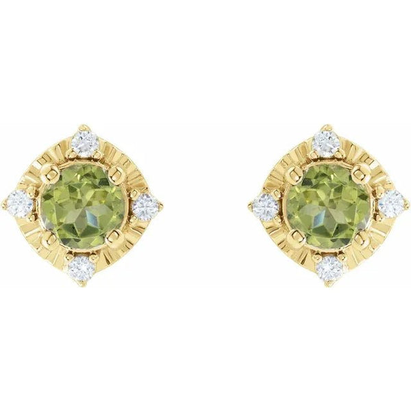 Natural Peridot & Natural Diamond Halo-Style Birthstone Earrings