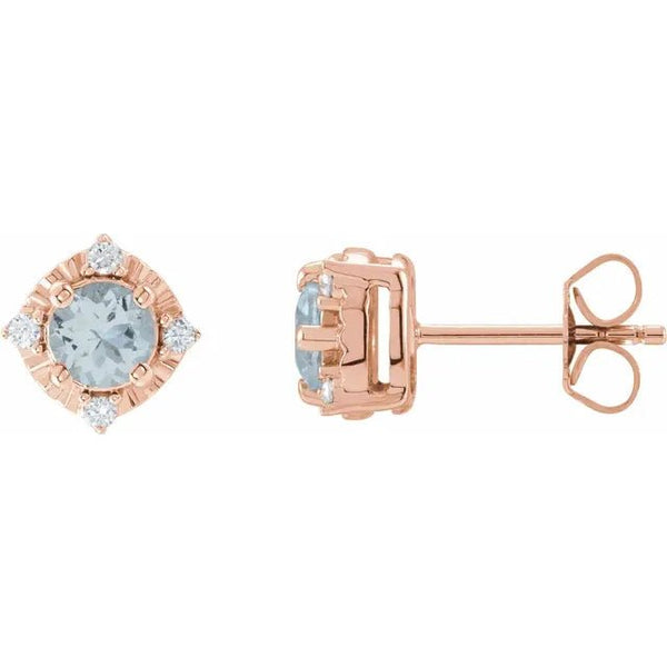 Natural Aquamarine & Natural Diamond Halo-Style Birthstone Earrings