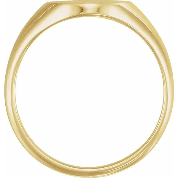 Close-up view of a polished yellow gold ring band.